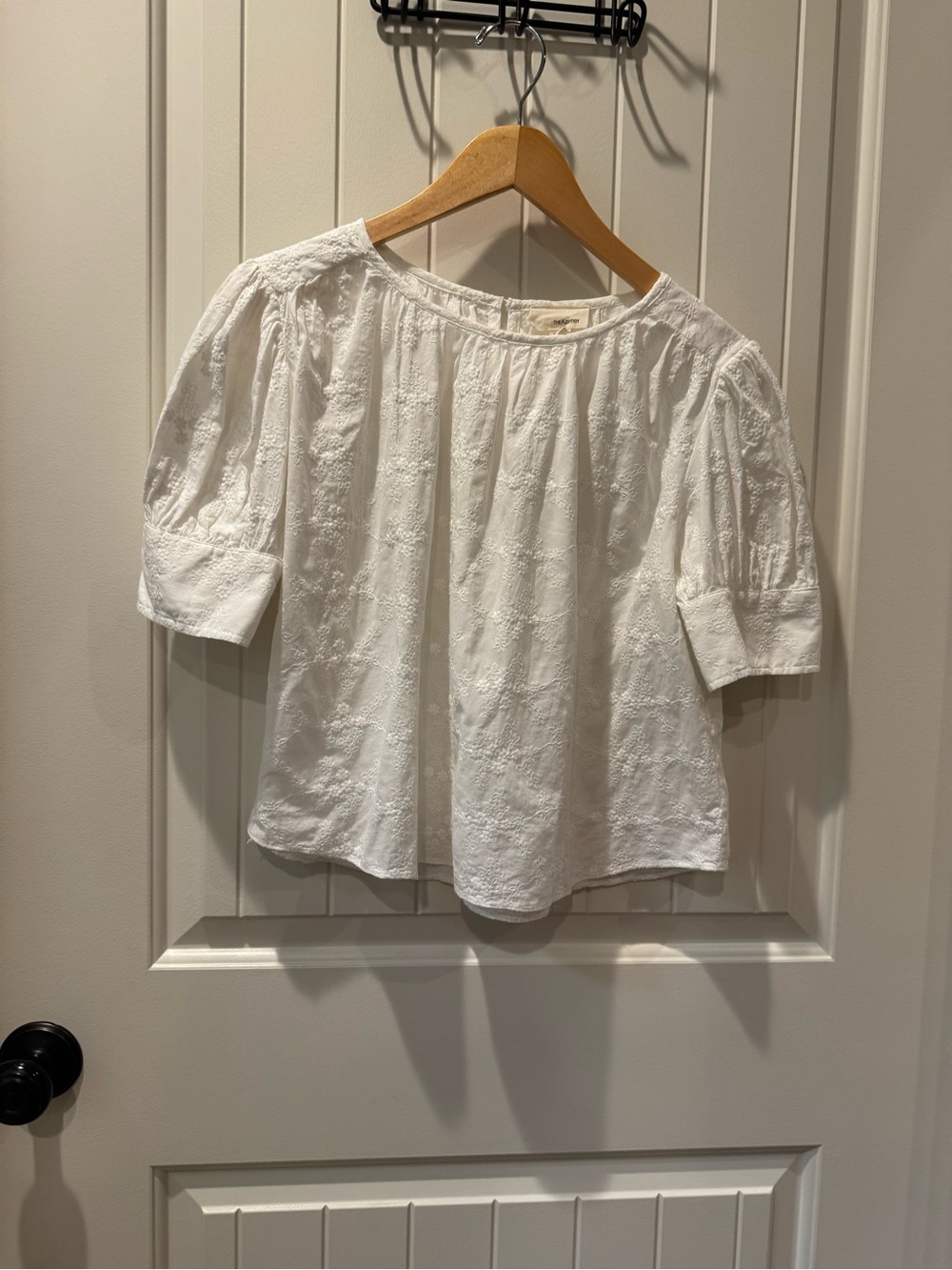 The Korner Paris White Embroidered Balloon Sleeve Blouse Size S / EUR 38